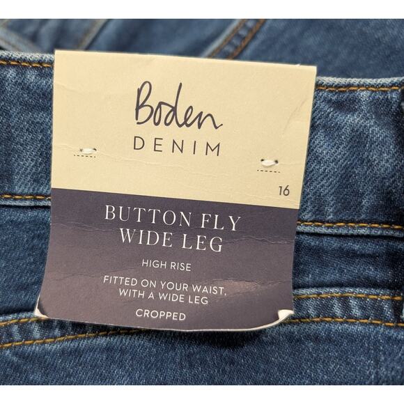 Boden Jeans Button Fly Wide Leg High Rise Cropped Misses Size US 12 UK 18 New - Picture 5 of 7